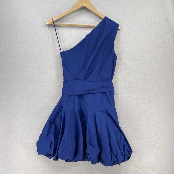 Derek Lam 10 Crosby Dress Womens 2 Blue One Shoulder Ballon Above Knee Tie Front - Picture 8 of 10